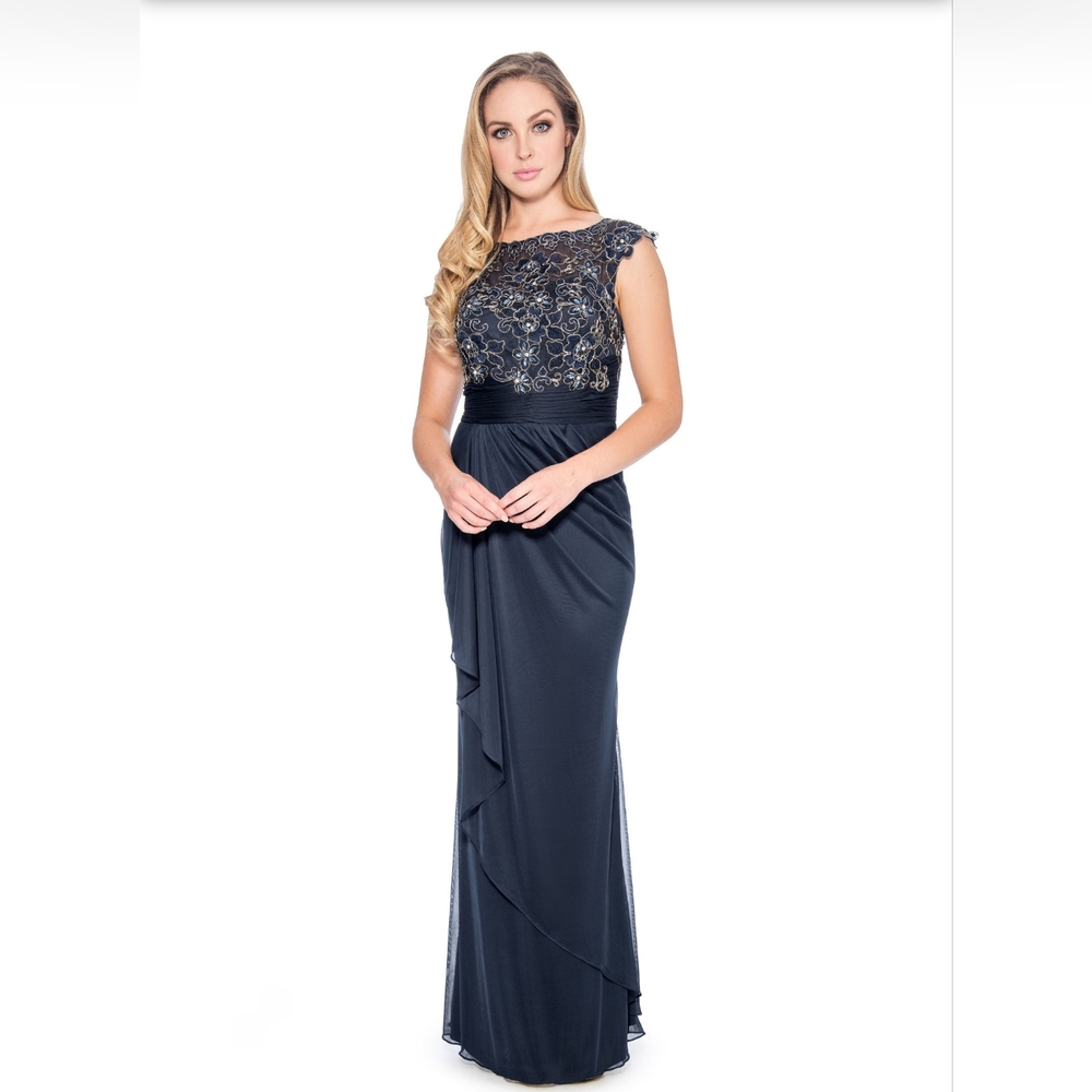 Decode 1.8 Lace and Beaded Applique Navy Formal Whimsigoth Long Gown Size 12